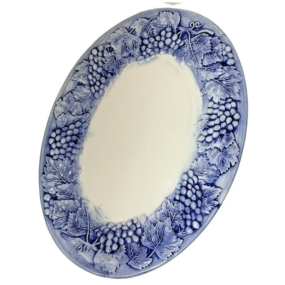 A. Santos Made in Portugal, Large Platter with Raised Blue & White Grape & Leaf